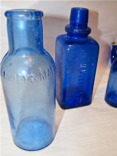 1890's 00's Cobalt Blue Embossed Bottles with One Small Flask Type  