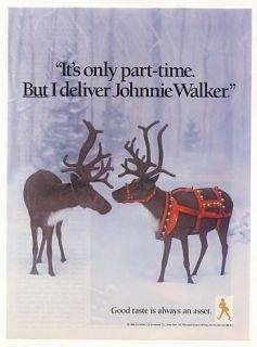 1988 Reindeer Deliver Johnnie Walker Scotch Whisky Christmas Print Ad  