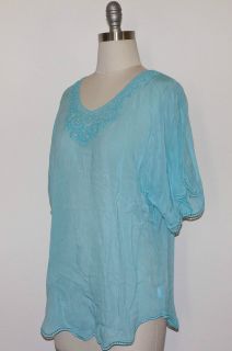 Johnny Was Collection Sea Foam Rayon Crochet Top L  