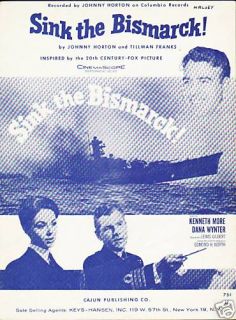 Sink The Bismark 1960 Movie Johnny Horton Sheet Music  