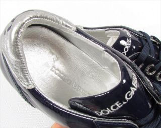 DOLCE GABBANA UK Edition fashion sneaker metallic patent leather blue NWT  