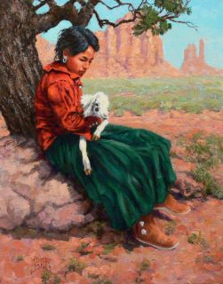 Original American Western Art Oil Painting Navajo Girl John t Jones  