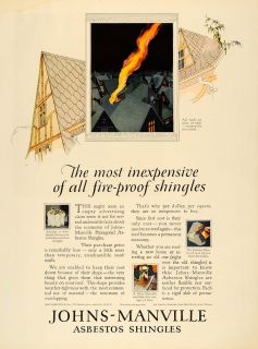 1926 Ad Johns Manville Asbestos Shingles Roof Products Original Advertising  