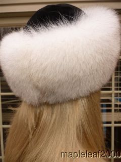 Plush Norwegian Fox Fur Black Suede Hat New  