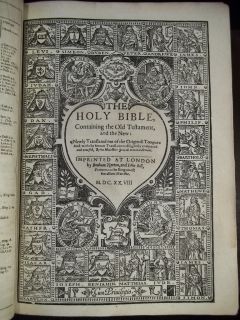 1628 King James Holy Bible Antique RARE Fine Leather Family Display Map by Speed  