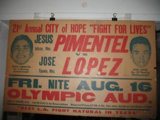 1963 Jesus Pimentel vs Jose Portillo Lopez Vintage Boxing Poster Los Angeles CA  