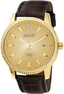 August Steiner ASA825YG Diamond Automatic Leather Strap Mens Watch  
