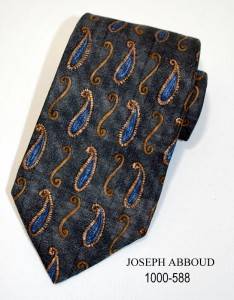 Joseph Abboud Silk Tie Paisley Print Gray Blue Gold  