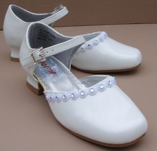 Josmo Girl's Children's White Dress Shoes Open Shank Rhinestone Buckle Easter  