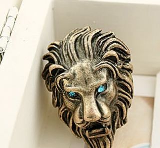 Mens Retro Jovian Leo Lion King Blue Eyes Lion Head Ring Cool New  