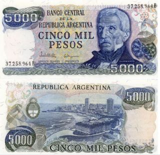 Argentina 5000 Peso P 305 UNC Note Mar Del Plata 1977  