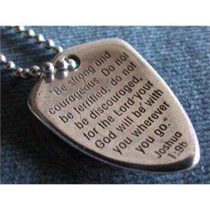 Shield of Faith w Cross Verse Joshua 1 9 Pewter Necklace 24" Chain Uncarded  