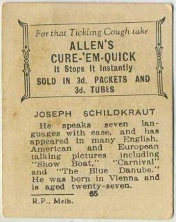 Joseph Schildkraut Vintage 1933 Allens Film Stars Trading Card 65 Movie Star  