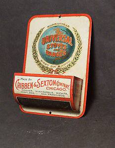 Early Universal Stoves Tin Litho Advertising Match Holder Sign Nice  