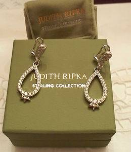 Judith Ripka SS Diamonique Pear Shaped Drop Earrings  