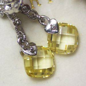 Judith Ripka Diamond 18K Gold Canary Crystal Drop Silver Earrings Women Gift New  
