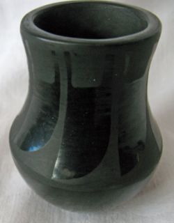 Pueblo Black on Black Pottery Vase Signed Juanita