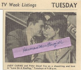1966 PETER DEUEL JUDY CARNE TV GUIDE AD CLIPPINGS LOVE ON A ROOFTOP