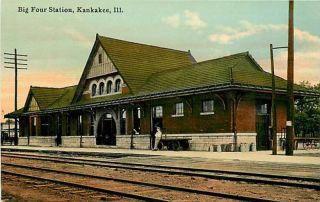 Illinois IL Kankakee Big Four Station Train Depot Early Postcard