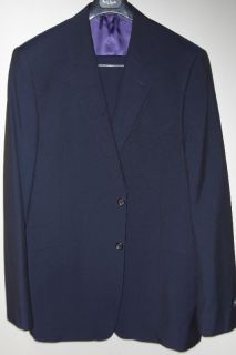 5K Paul Smith Mens Solid Navy Wool Suit 46 56 L