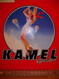21.5 Sq. Metal Sign Kamel Camel Cig. Parachuting Skydiver Pin Up Girl