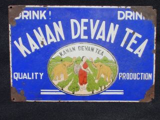 Vtg Porcelain Metal Drink Kanan Devan India Tea sign rare cafe coffee