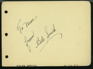 Kate Smith Vintage Signed Page from Autograph Book