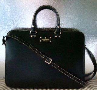New Kate Spade Wellesley Tanner Leather Laptop Case Bag Black