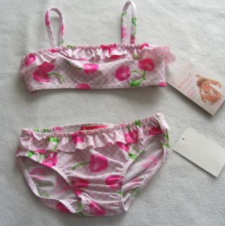Kate Mack Biscotti NWT Cherry Ruffle Check 2 pc Swim Suit Bikini Girl