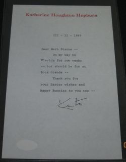 Katharine Hepburn Signed 1989 Typed Letter PSA