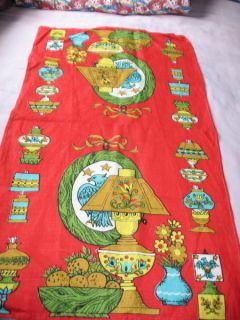VINTAGE LINEN 1970S RETRO COOL KITCHEN TOWEL EYE POPPING COLOR *Z923