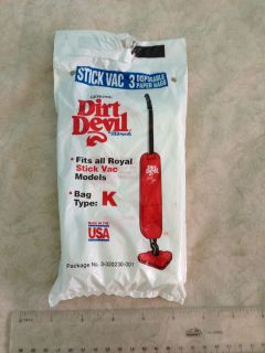 Type K Dirt Devil Vacuum Bags for All Royal Stick Vac Models