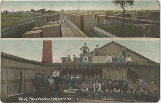 MI 1907 Industry Logging Lumber Mill Workers Yard Kerns Sawmill