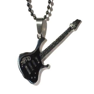 316L Stainless Steel Black Guitar Pendant on 20 Steel Ball Neck Chain