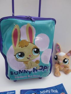 Littlest Pet shop Kids Rolling Luggage carrier cart Bag + Plush Bunny