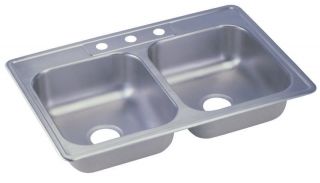 ELKAY KINGSFORD STAINLESS KITCHEN SINK 3 HOLE DOUBLE BOWL 33 X 22