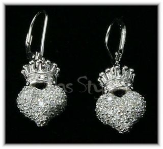 King Queen Baby Studio 3D Crowned Heart Lever Earrings