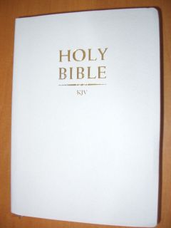 KING JAMES VERSION HOLY BIBLE LEATHER LOOK NEW WHITE GOLD FOILED STAMP