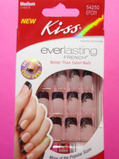 Kiss Everlasting Glue on Nails Medium French•Black Tip