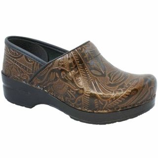 Womens Dansko Professional Clogs Brown Tooled Leather