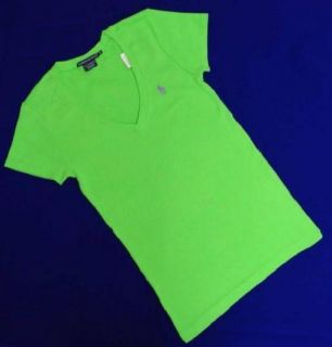 Ralph Lauren Sport Knit Solid Lime Green Womens Tee V Neck M L XL