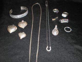 Sterling Silver 925 Jewelry Lot Rings Bracelet Pendants Necklaces 85