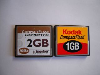 Lot 2 CompactFlash CF Cards 2GB Kingston Kodak 1GB