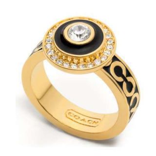 NEW Coach KRISTIN STONE Ring Band Gold Plated Crystals Black size 8