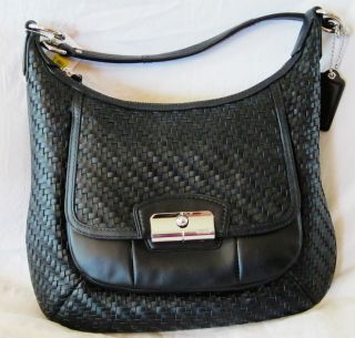 Coach 19314 Kristin Woven Leather Hobo Handbag Black $398