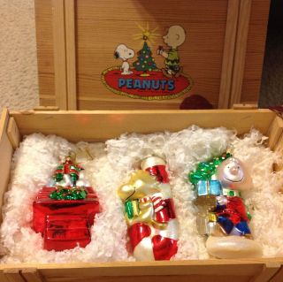 Snoopy Polonaise Christmas Ornaments In Box Kurt Alder 3 Ornaments Set