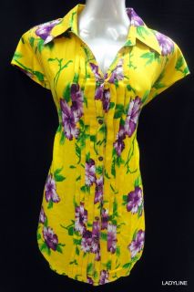 Shirt Style Floral Print Rayon Cotton Kurti Top Kurta Tunic Size 40 38