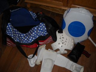 used Tae kwon do bag elbow knee foot pads helmet chest protector size