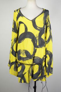 Kourtney Kardashian Kar Ani Yellow Print Sheer Tunic Cover Up Size XS