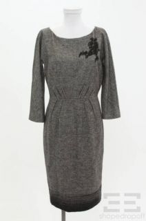 La Perla Gray Wool Black Lace Applique Sheath Dress Size 44